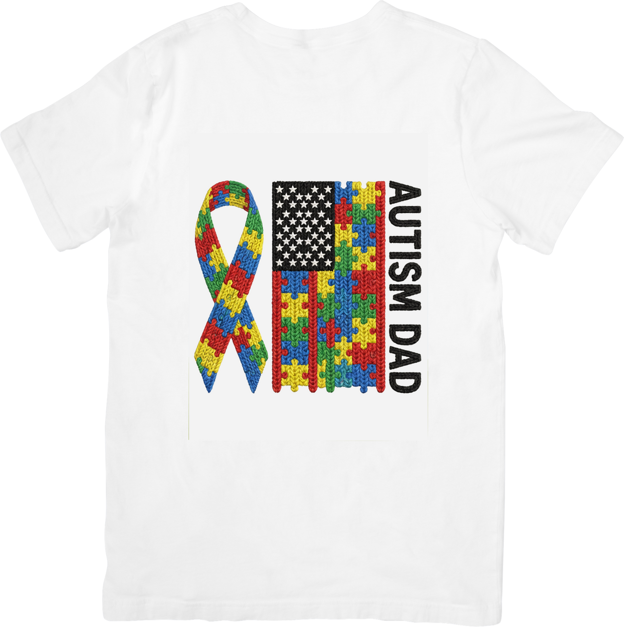 Autism Dad American Flag T-Shirt | Patriotic Awareness Ribbon Graphic Tee | Father Gift