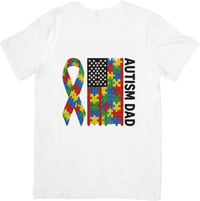 Thumbnail for Autism Dad American Flag T-Shirt | Patriotic Awareness Ribbon Graphic Tee | Father Gift