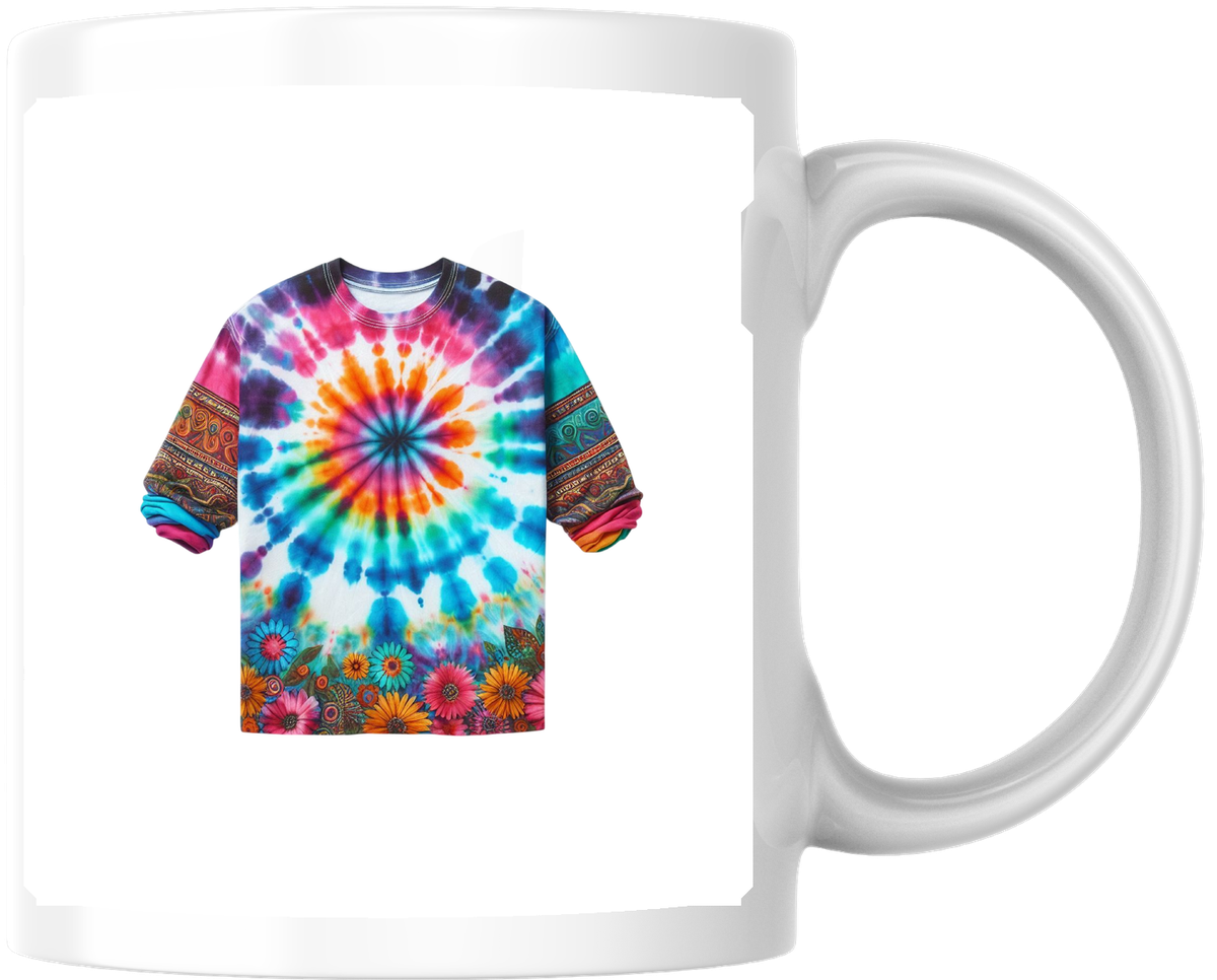 Tie-Dye Shirt Mug | Colorful Rainbow Swirl Coffee Mug | Hippie Boho Gift