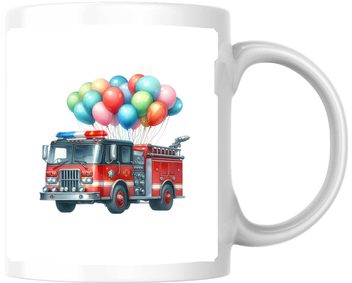 Fire Truck With Balloons Mug | Cute Watercolor Fireman Coffee Mug | Kids Birthday Gift