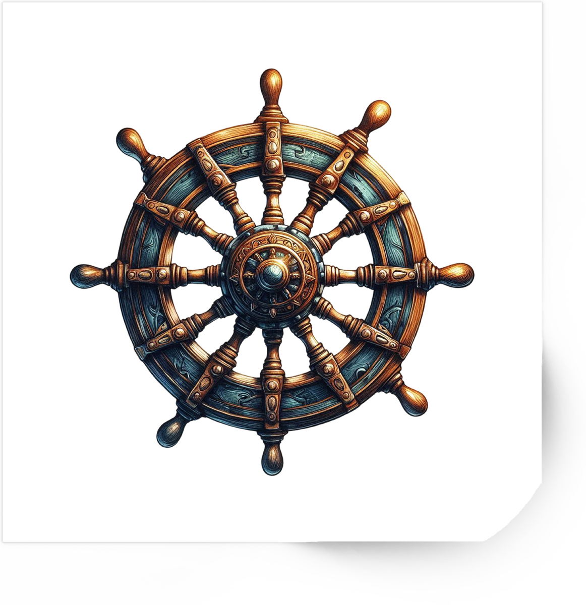 Ship Wheel Helm Sticker | Vintage Nautical Bronze Vinyl Decal | Sailor Ocean Gift