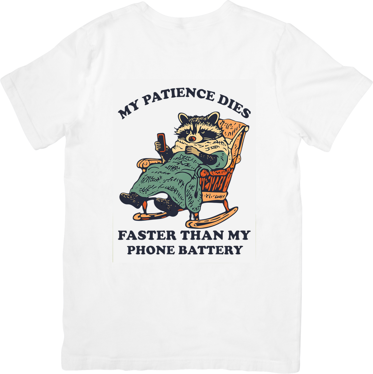 Patience Dies Faster Than Phone Battery Raccoon T-Shirt | Funny Vintage Animal Graphic Tee