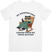 Thumbnail for Patience Dies Faster Than Phone Battery Raccoon T-Shirt | Funny Vintage Animal Graphic Tee