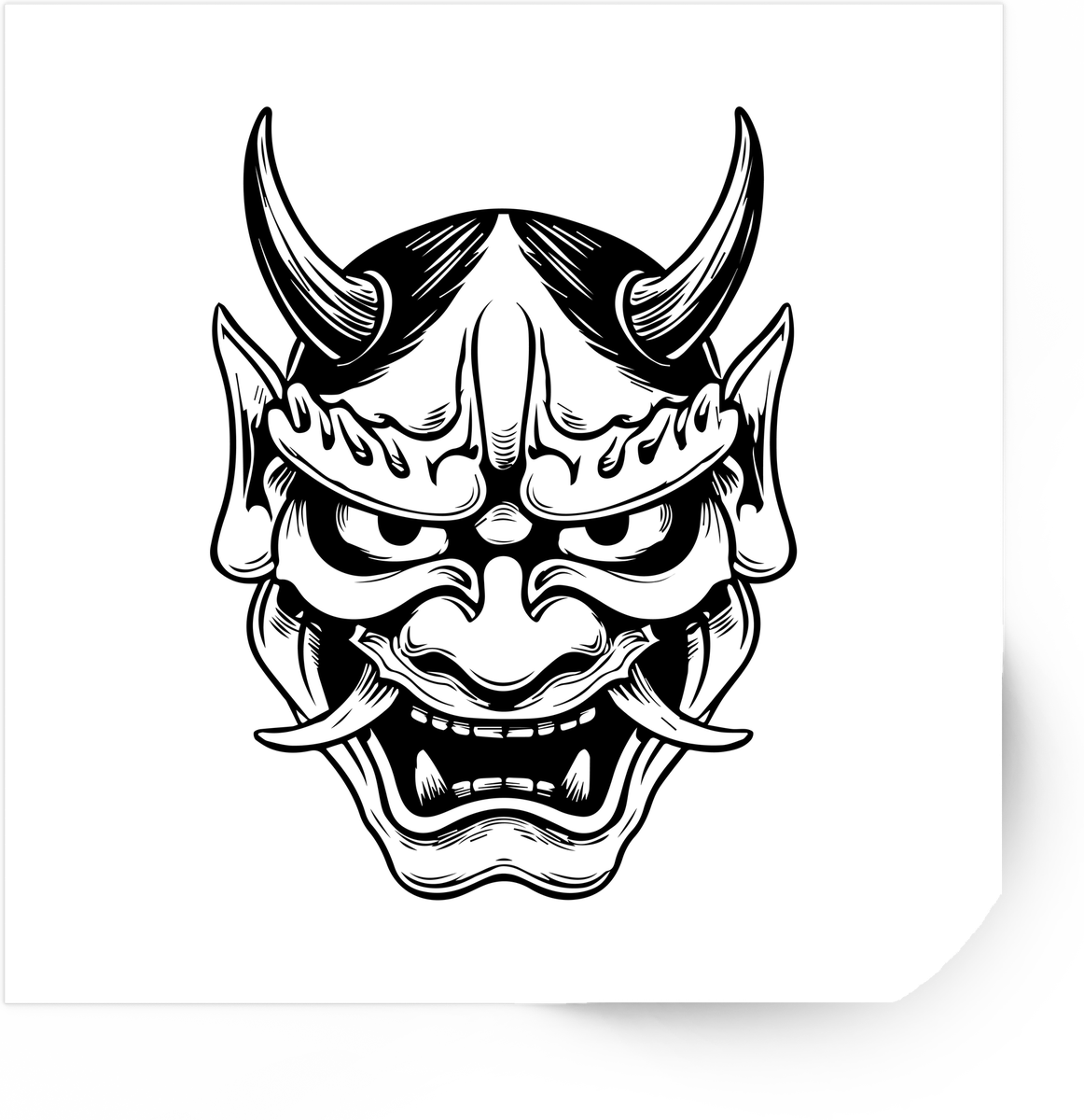 Oni Demon Mask Sticker | Black & White Japanese Hannya Vinyl Decal | Gothic Tattoo Gift