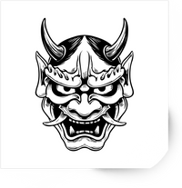 Thumbnail for Oni Demon Mask Sticker | Black & White Japanese Hannya Vinyl Decal | Gothic Tattoo Gift