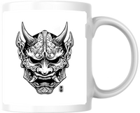 Thumbnail for Japanese Hannya Demon Mask Mug | Black & White Oni Coffee Mug | Gothic Tattoo Gift