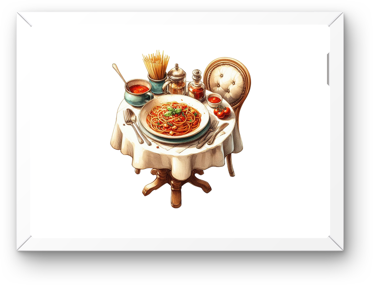 Italian Spaghetti Dinner Table Wall Art | Watercolor Pasta Food Print | Kitchen Dining Gift