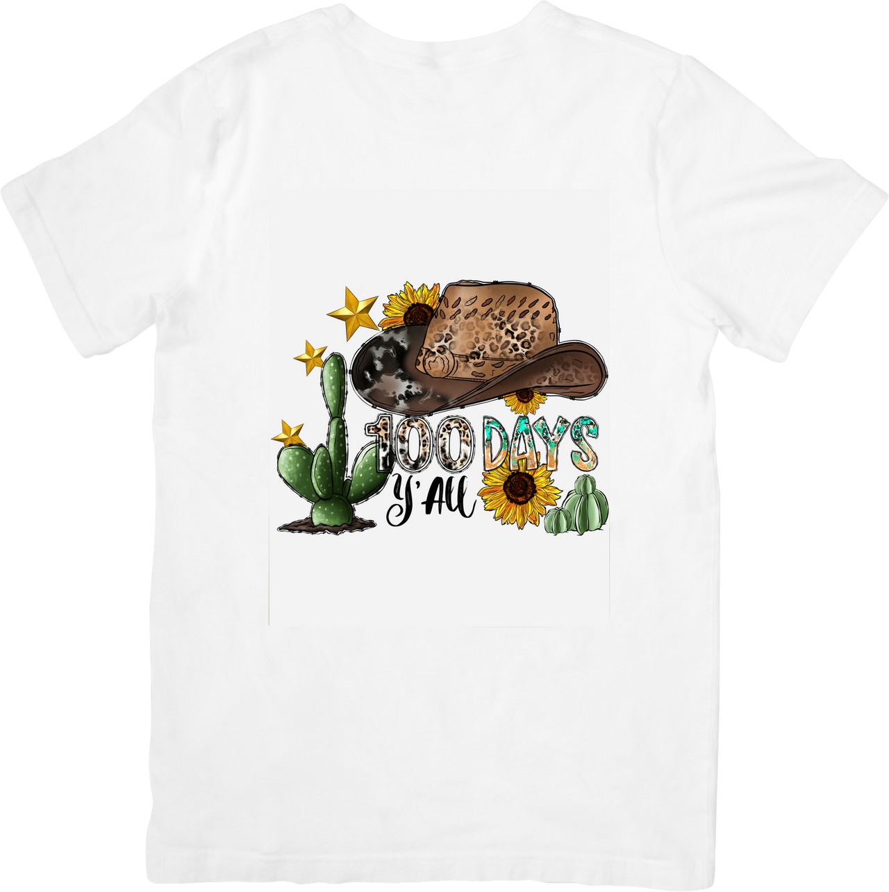 100 Days Yall T-Shirt | Boho Western Cowboy Hat Sunflower Graphic Tee | Teacher Gift