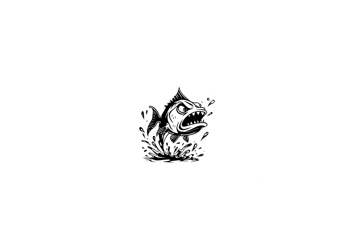 Angry Piranha Throw Pillow | Black Ink Splashing Fish Decorative Pillow | Fishing Lover Gift