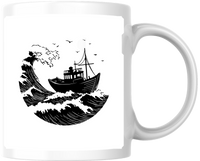 Thumbnail for Fishing Boat Ocean Waves Mug | Bold Black Nautical Coffee Mug | Fisherman Sea Gift