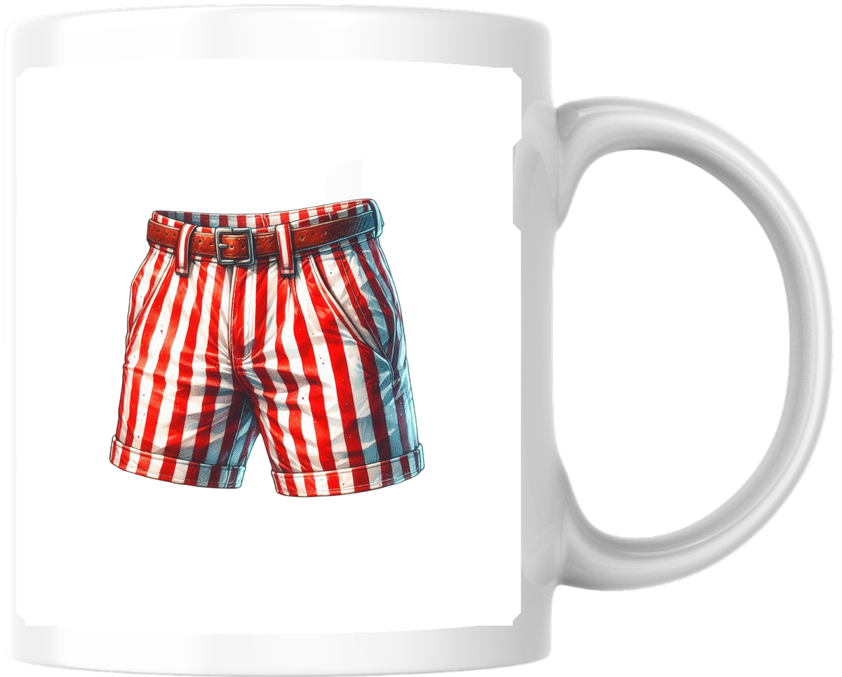 Red & White Striped Shorts Mug | Patriotic Summer Coffee Mug | Beach Vacation Gift
