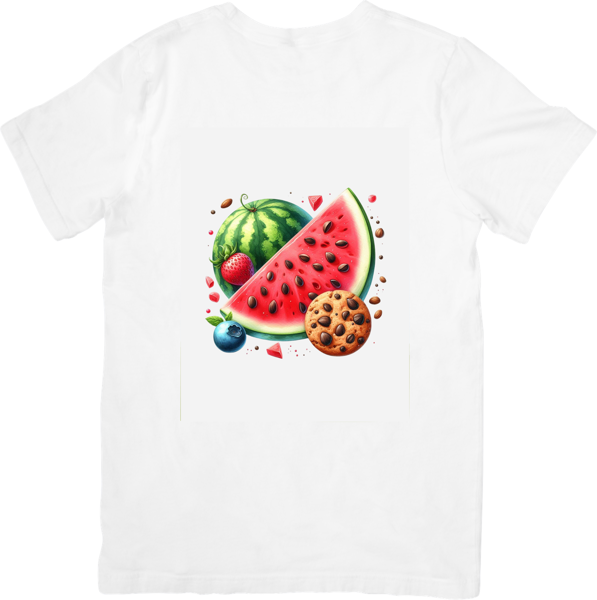 Watermelon Cookie Mashup T-Shirt | Playful Watercolor Fruit Graphic Tee | Summer Snack Gift