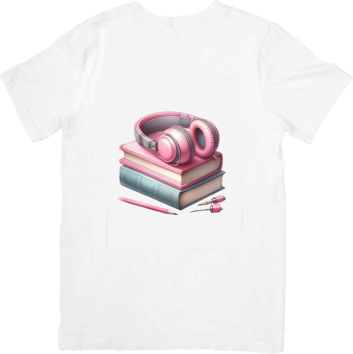 Pink Headphones & Books T-Shirt | Pastel Bookish Music Graphic Tee | Reader Gift