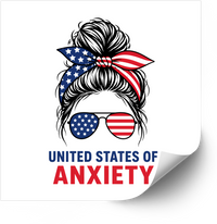 Thumbnail for United States Of Anxiety Messy Bun Sticker | Funny Patriotic American Woman Vinyl Decal