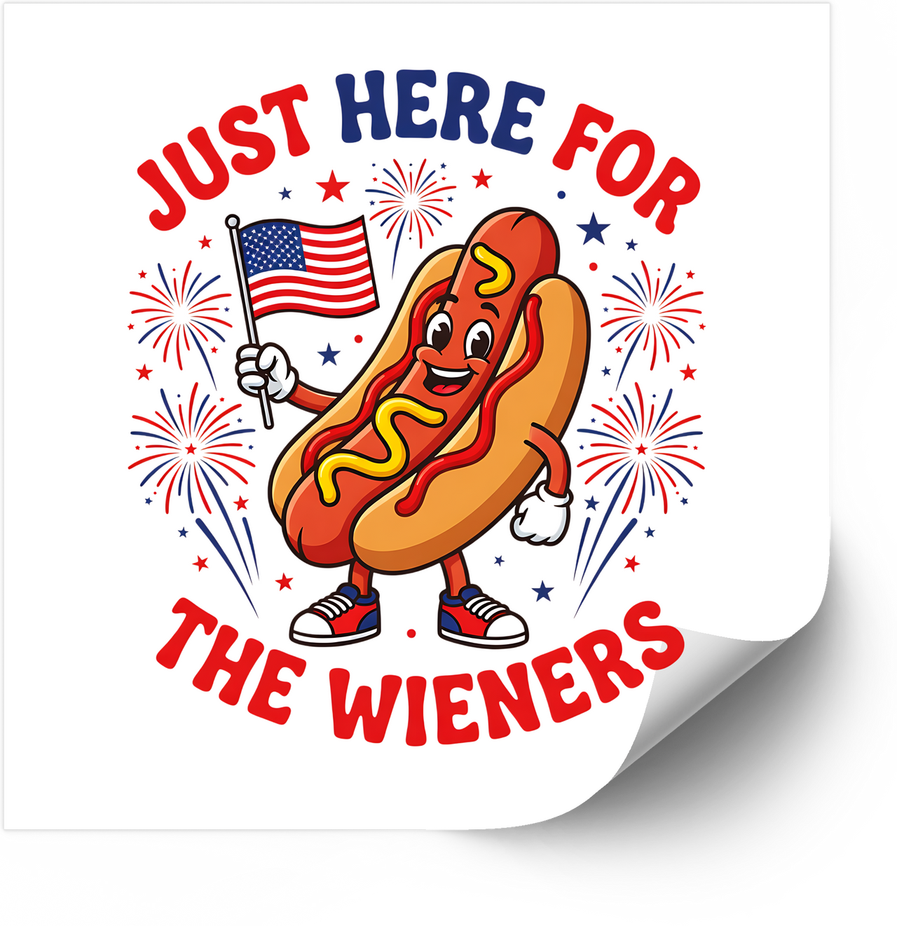 Just Here For The Wieners Hot Dog Sticker | Funny Patriotic Fourth of July Vinyl Decal