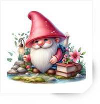 Thumbnail for Gnome With Lantern Books Sticker | Whimsical Watercolor Garden Vinyl Decal | Cozy Reader Gift
