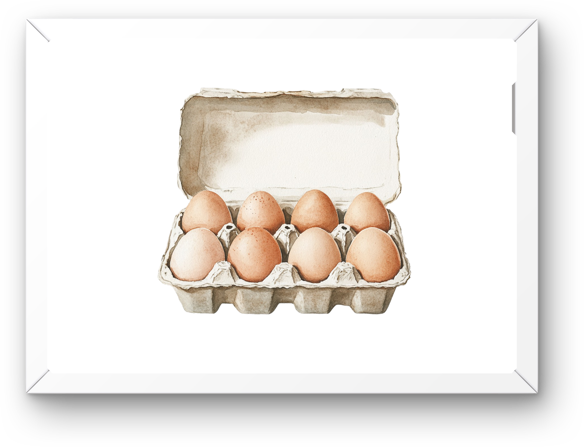 Carton Of Fresh Eggs Wall Art | Watercolor Farmhouse Kitchen Print | Country Decor Gift