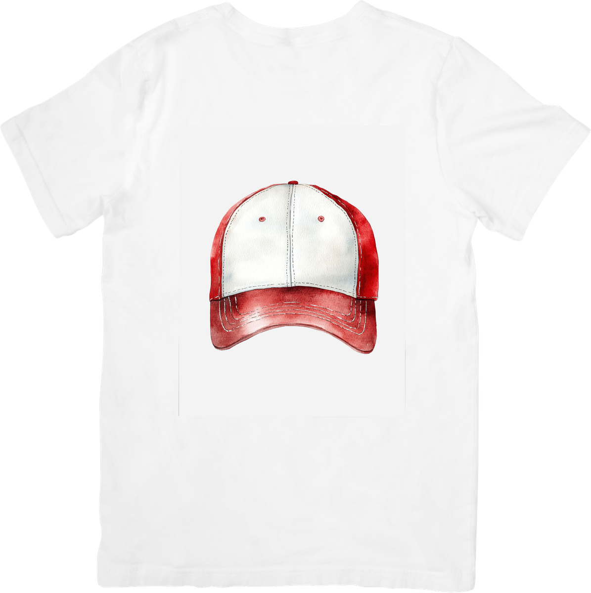 Red & White Baseball Cap T-Shirt | Watercolor Trucker Hat Graphic Tee | Sports Fan Gift