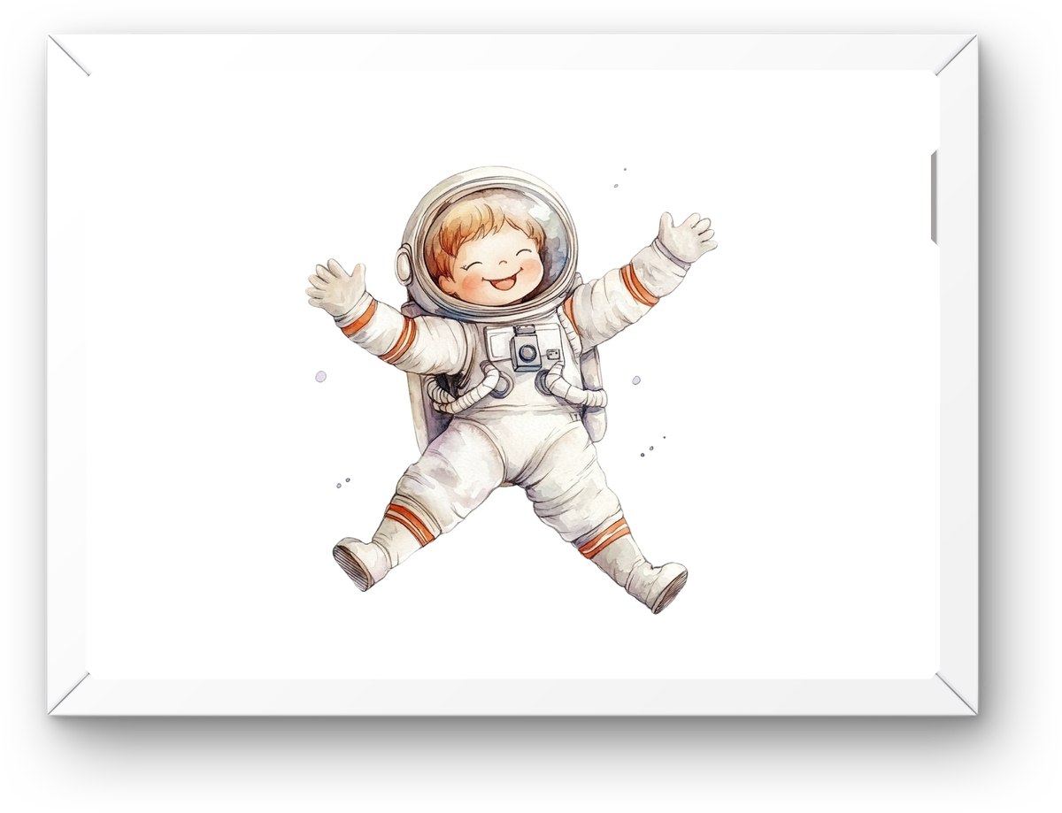 Baby Astronaut Floating Wall Art | Cute Watercolor Space Print | Nursery Kids Room Gift