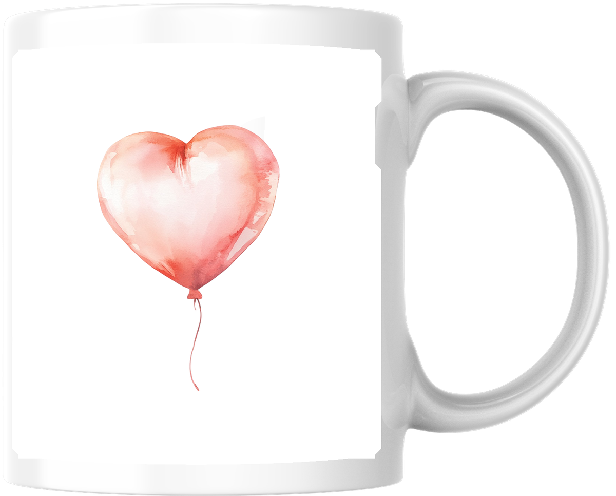 Watercolor Heart Balloon Mug | Soft Pink Love Coffee Mug | Romantic Valentine Gift